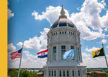 Jesse Hall dome and flags